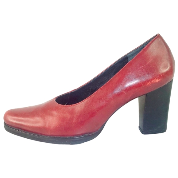 #421 Alec Oxblood Red Leather Stacked Heel 80s Shoes Chunky 8.5 Made In Brazil - Picture 4 of 6